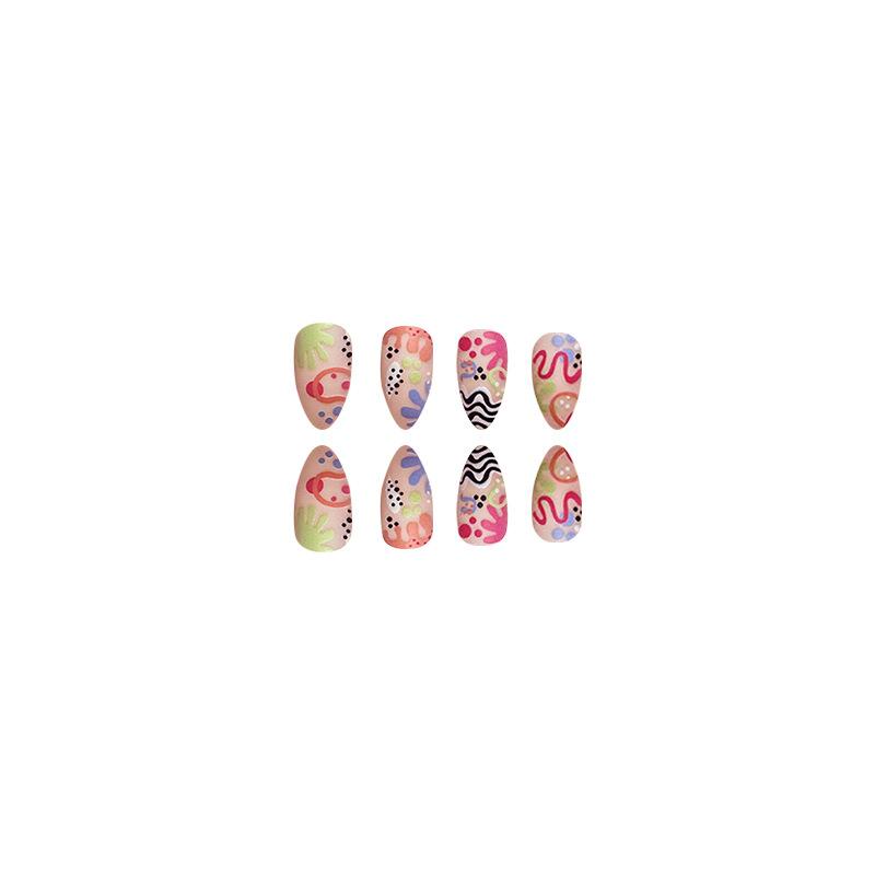 24 Stück Aufdrücknägel, süße, coole, heiße Mädchen-Mandelnägel, Streifen, Blume, französische Maniküre, mattierter Modestil, tragbare Maniküretabletten