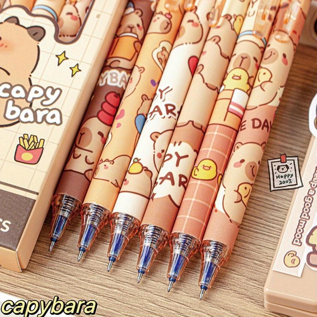 "6PCS Cute Capybara Erasable Gel Pens, 0.5mm Blue Ink, Retractable & Fine Point, for School, Office & Women Gifts
