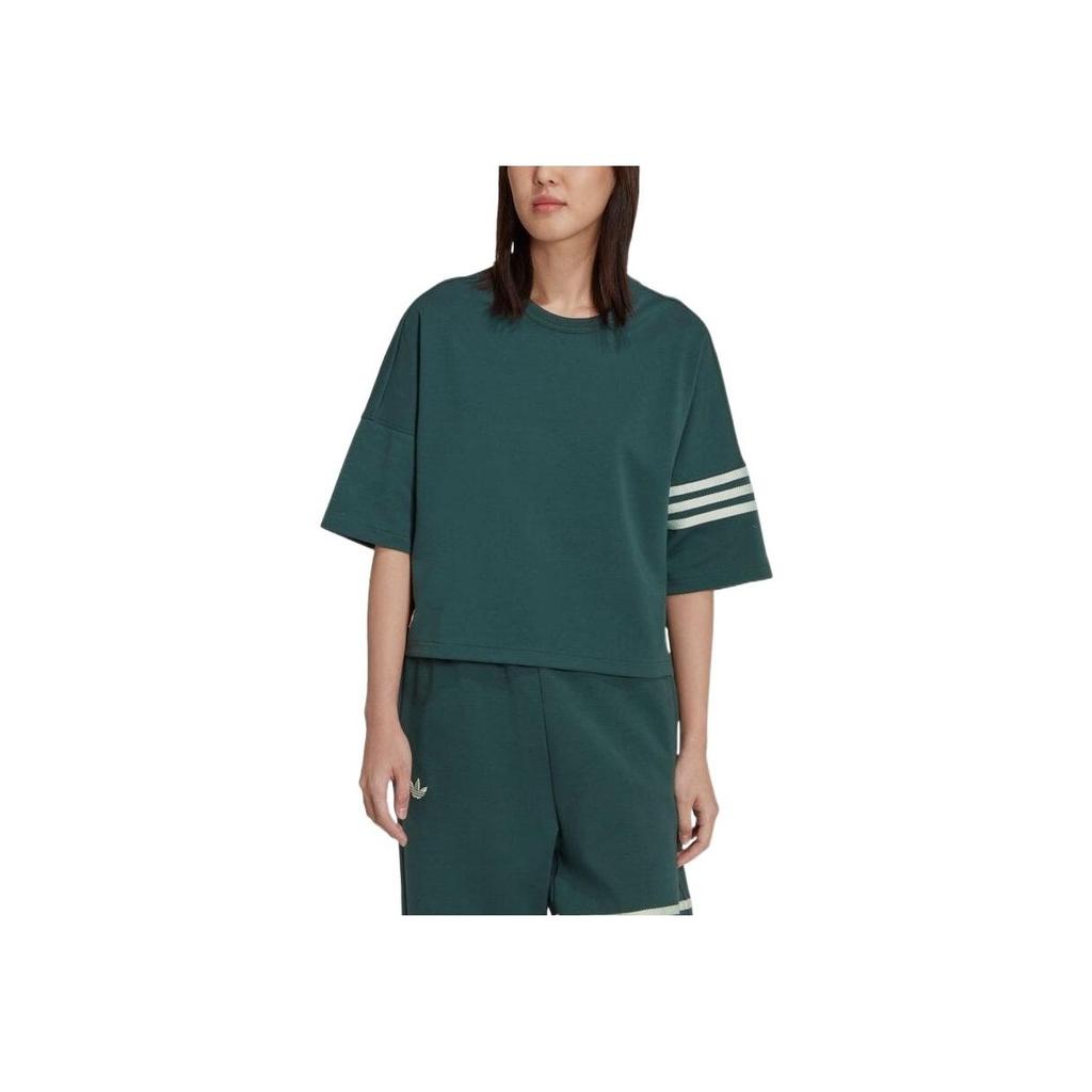 Adidas Originals Colorblock Striped Crew Neck Loose Short Sleeve T-Shirt Women Tops Green HS6774