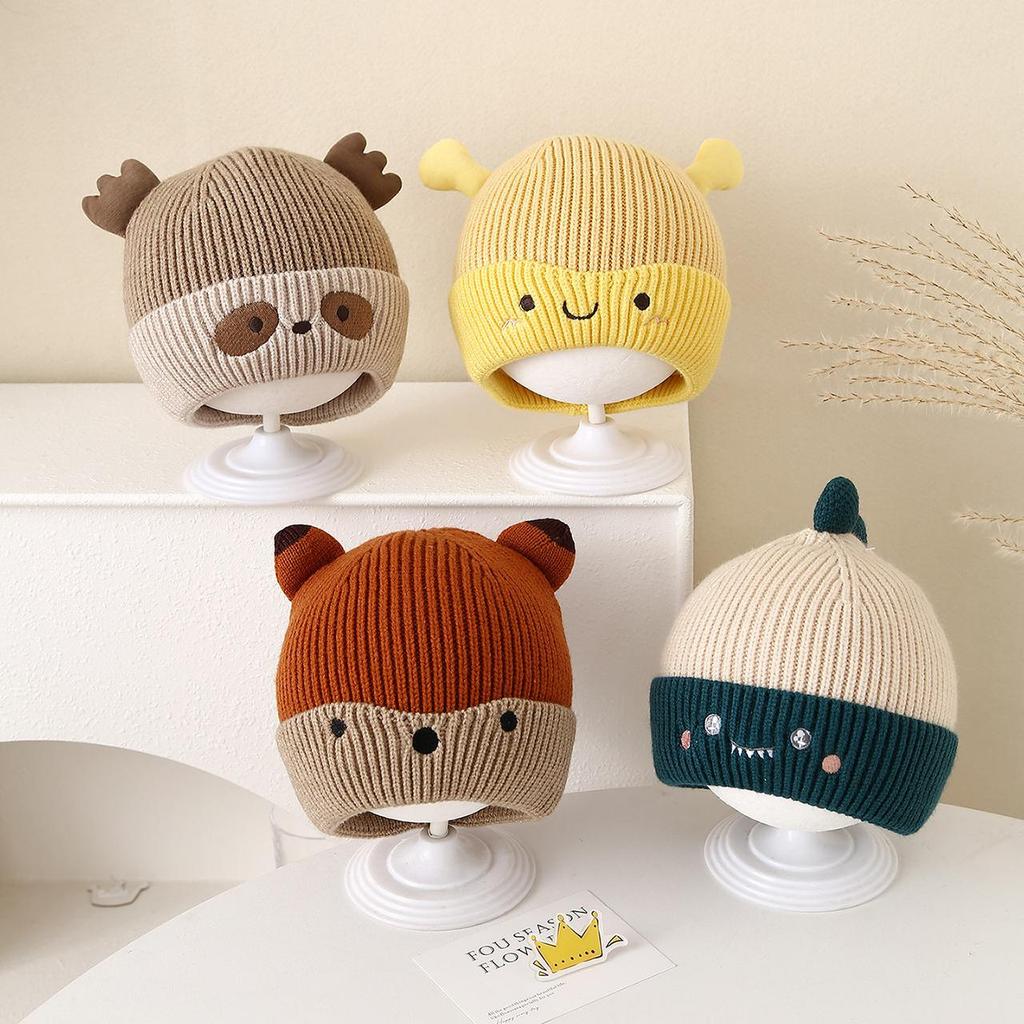 Cute Cartoon Baby Knitted Beanie Warm Woolen Winter Infant Boy Girl Hat Toddler Kids Ear Protection Crochet Cap