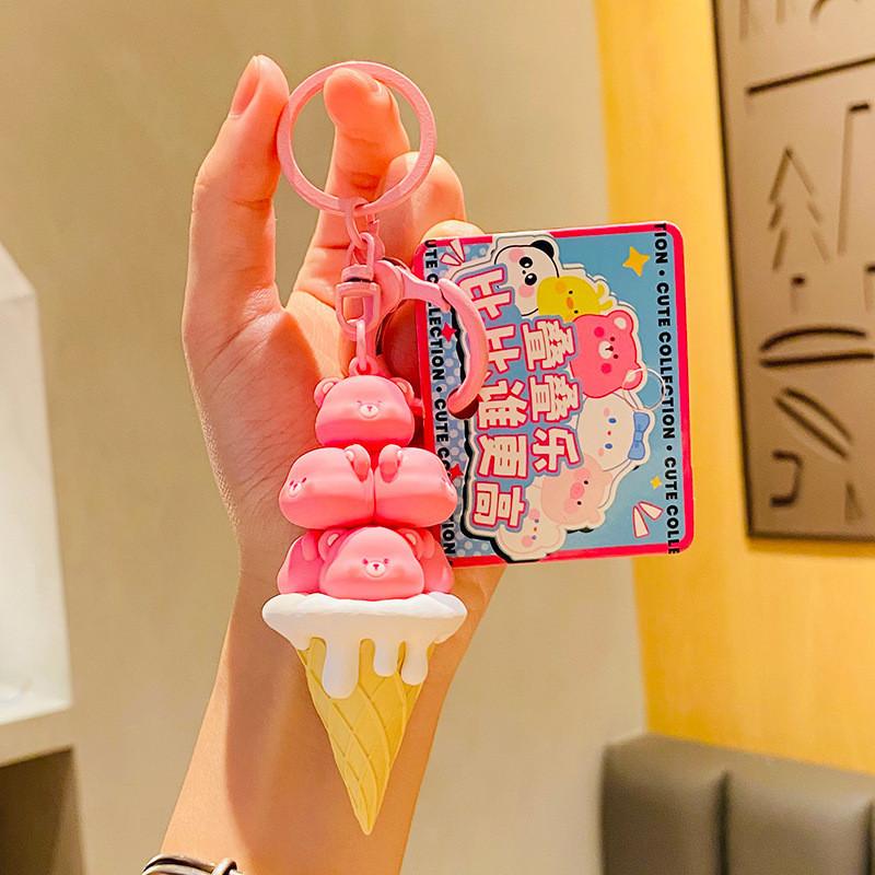 

Bear Cream Adorable Ice Cream Stack Keychain Pvc Cartoon Pink Decoration