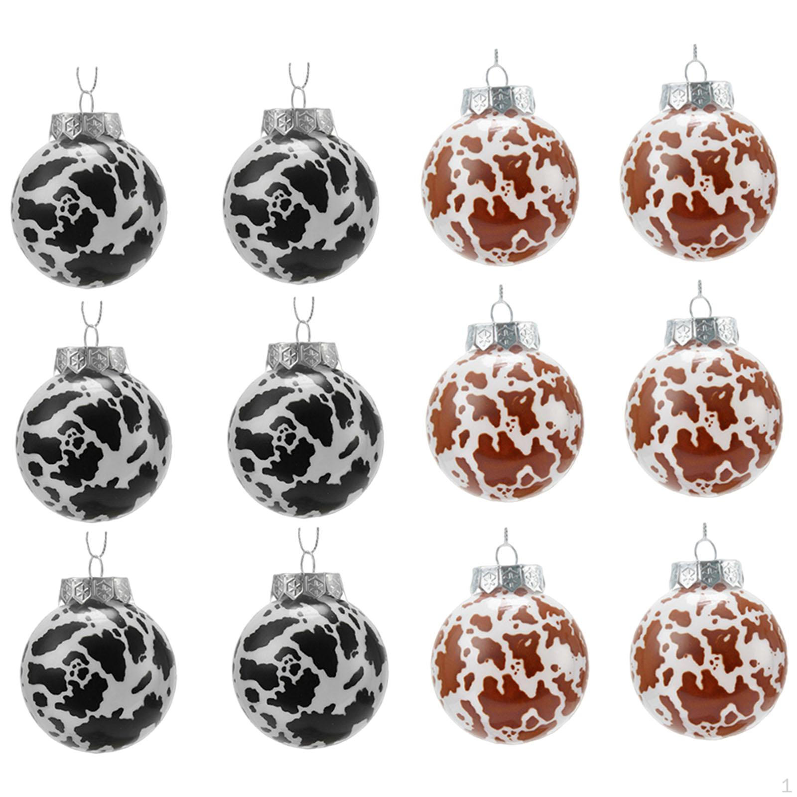

12 штук 2,4-дюймовых рождественских шаров с коровьим узором для венков, гирлянд, декора, деревенское подвесное украшение для рождественской елки Mixed Color