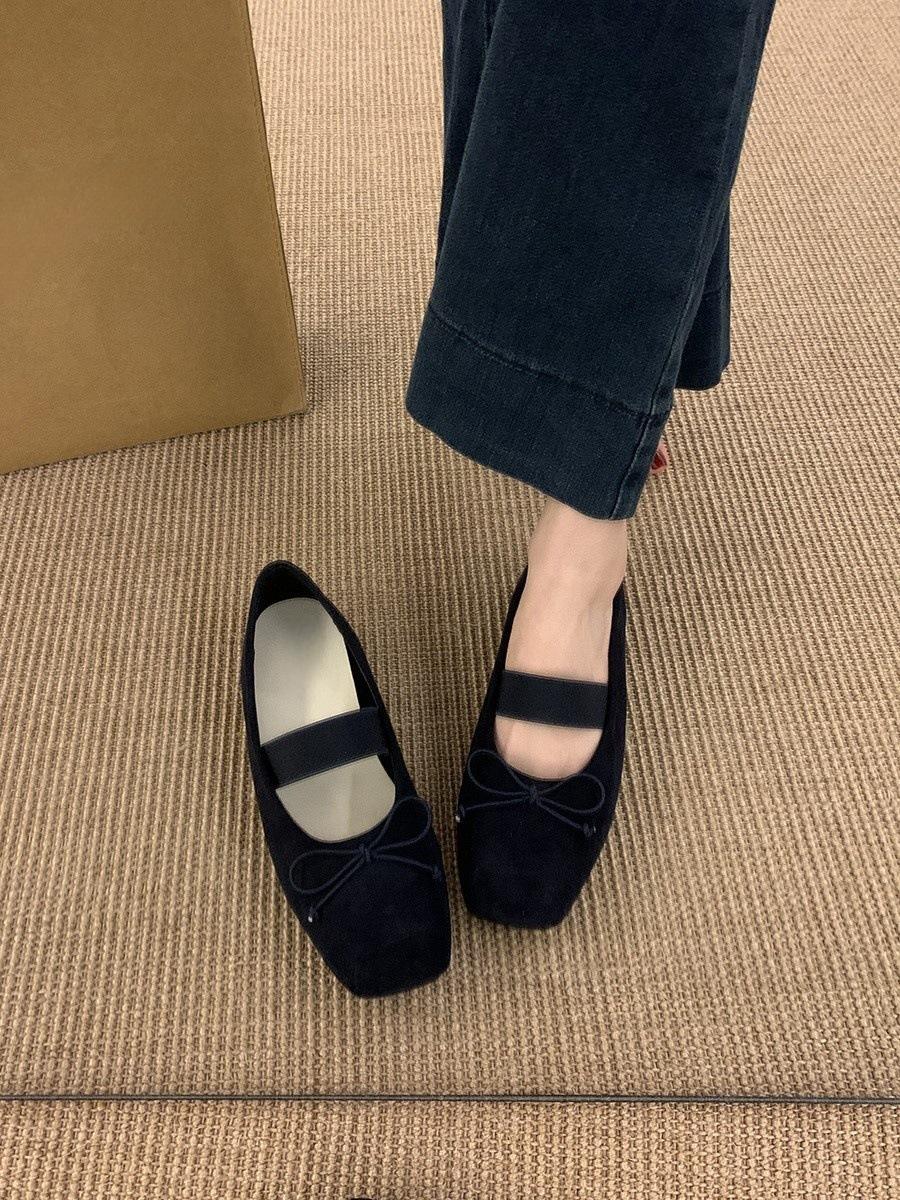 Женские туфли-балетки с квадратным носком и неглубоким вырезом новые весенне-осенние ретро с нежным бантом туфли Мэри Джейн 35 синий 2469₽