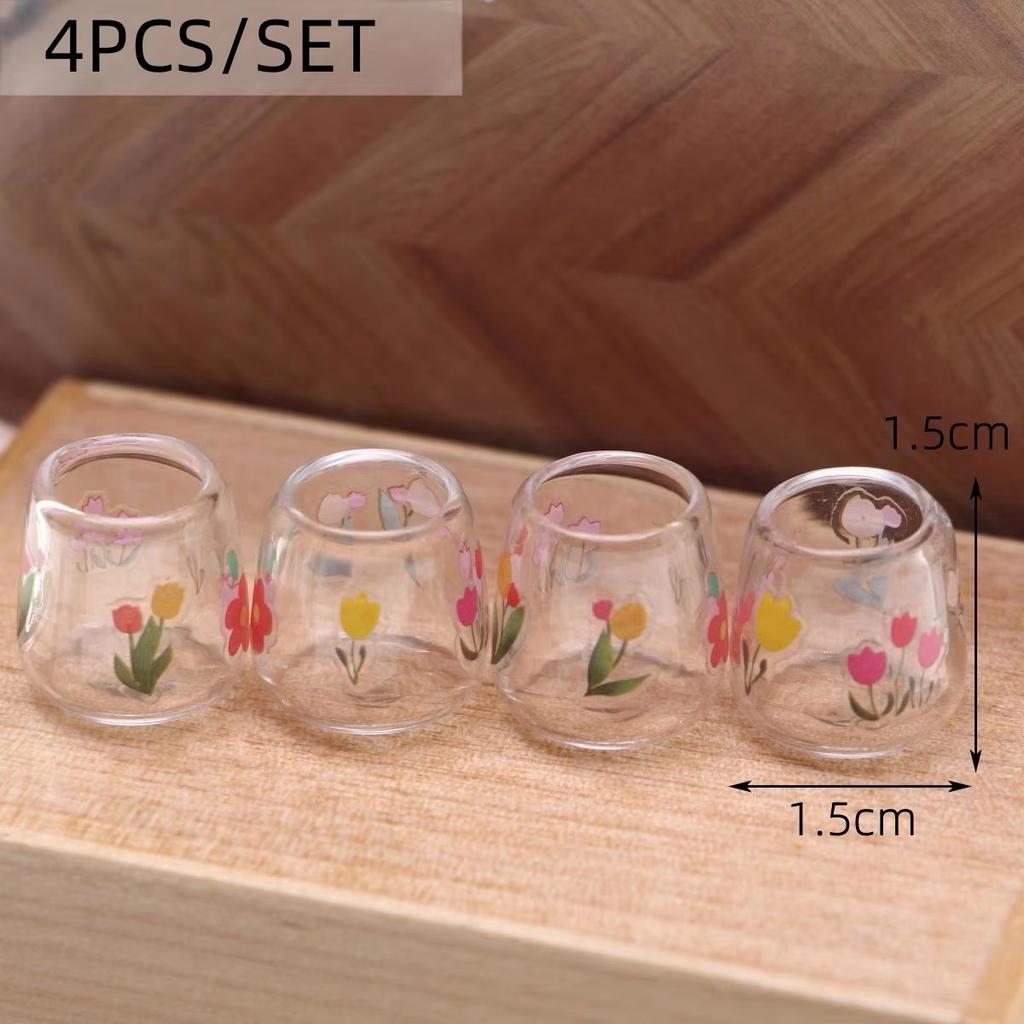 4Pcs 112 Dollhouse Miniature Cartoon Clear Glass Cup Model Simulation Kitchen Furniture Toys For Doll House Decoration