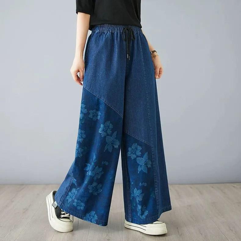 Pants for Women Elastic High Waist Long Trousers Plus Size Thickened Stretchy Versatile Casual Wide Leg Jeans Pants
