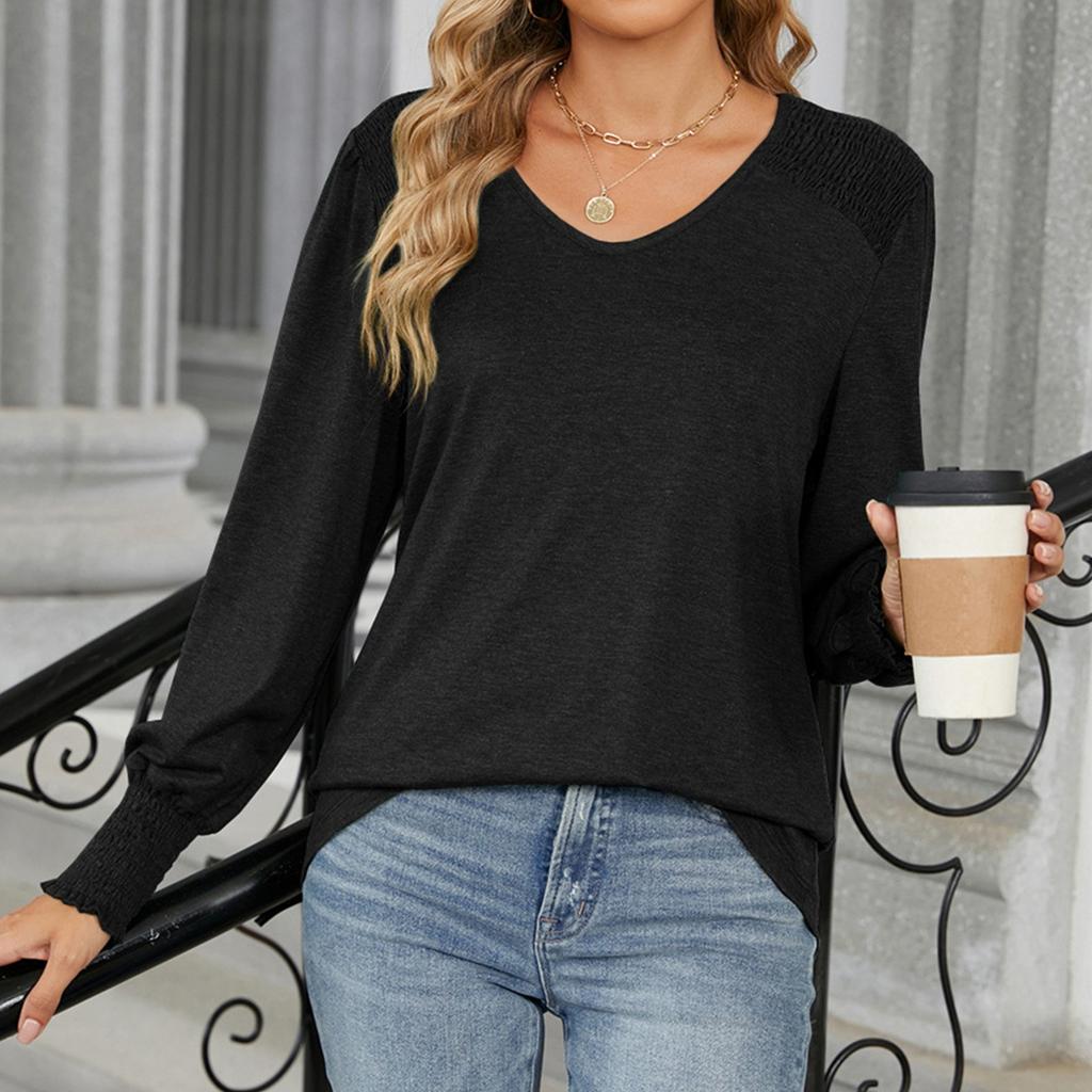 Damen Oberteile Langarmshirt V-Ausschnitt Lässiges Lockeres T-Shirt Tops