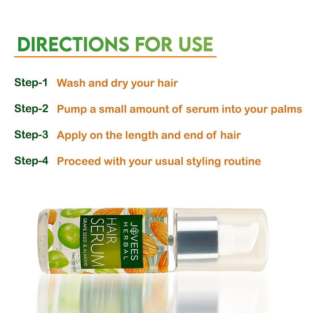 Jovees Herbal Hair Serum Grape Seed Almond for Frizzy Hair Hairfall Prevention 60ml for Men Women