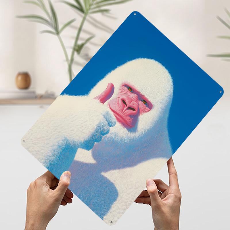 

White Gorilla Thumbs Up Tinplate Poster Customized Wall Art Vintage Retro Metal Signs for Gamer Decoration Room Wand Deko Decor 20x30cm（7.8x11.8inch）