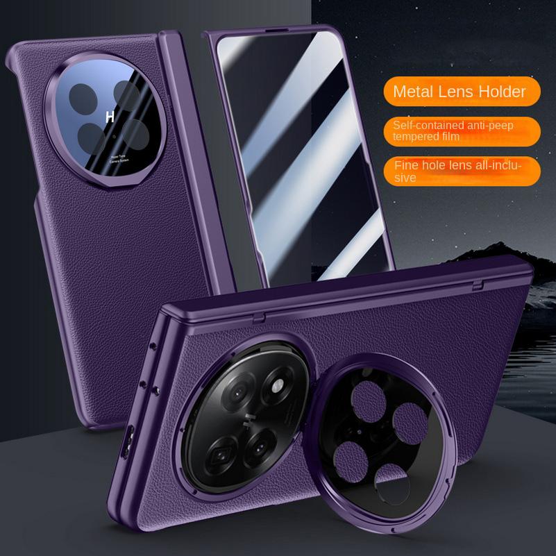Leather With Privacy Screen Tempered Glass Protector Case For OPPO Find N5 All-inclusive Spring Hinged Camera Holder Cover