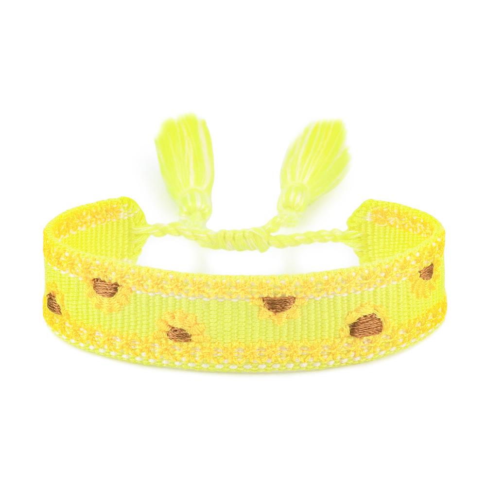 Floral Embroidery Woven Bracelet: European & American Style with Lily, Cherry Blossom, Rose