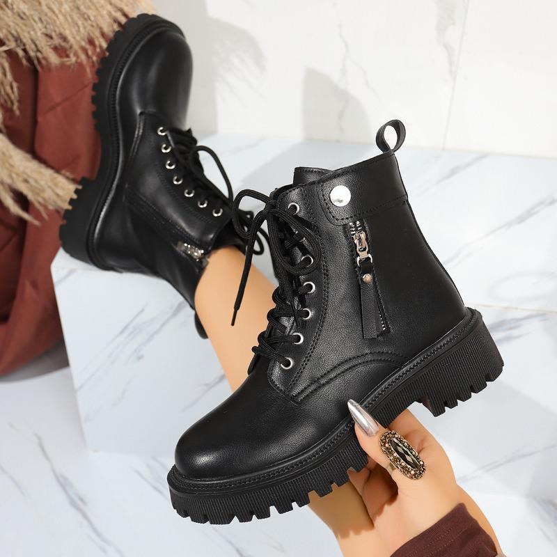 Thick-soled heightening Martin boots women's new winter lace-up with skirt trendy large-size short boots