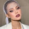 1pc Rhinestone Crystal Embellished Fishnet Hair Scarf,Glittering Mesh Veil Headband,Elastic Hairband for Ladies',Dance,Wedding