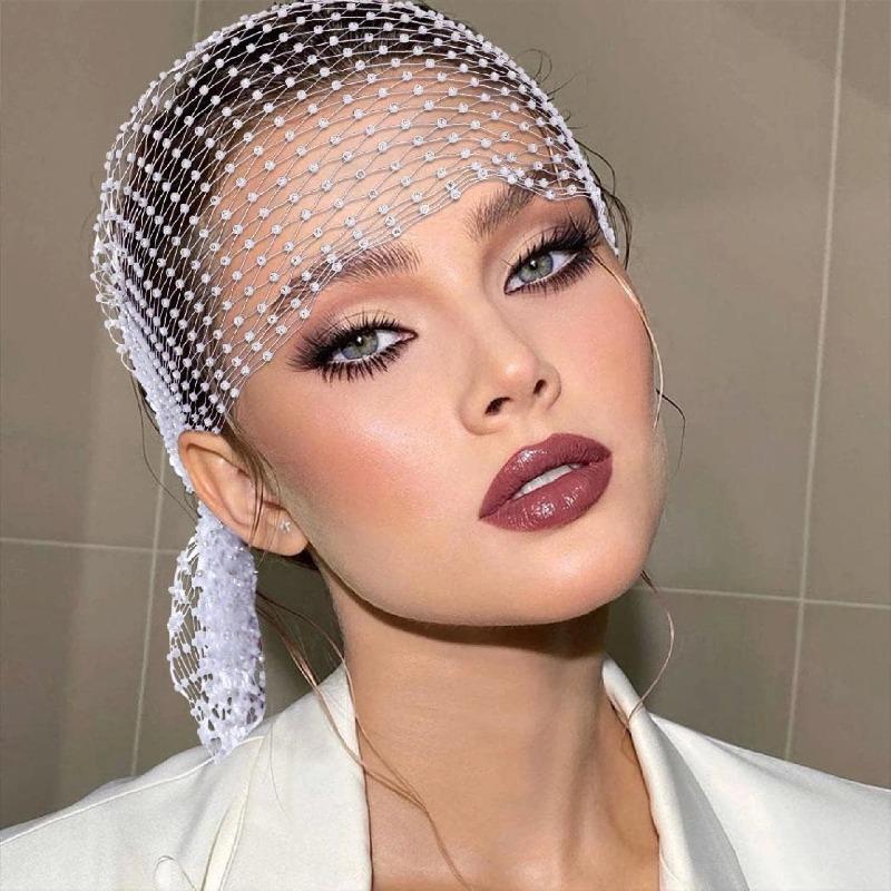 

1 шт. Сітчаста хустка для волосся з кристалами та стразами, Блискуча сітчаста пов язка-вуаль на голову, Еластична пов язка для волосся для жінок, Танців, Весілля