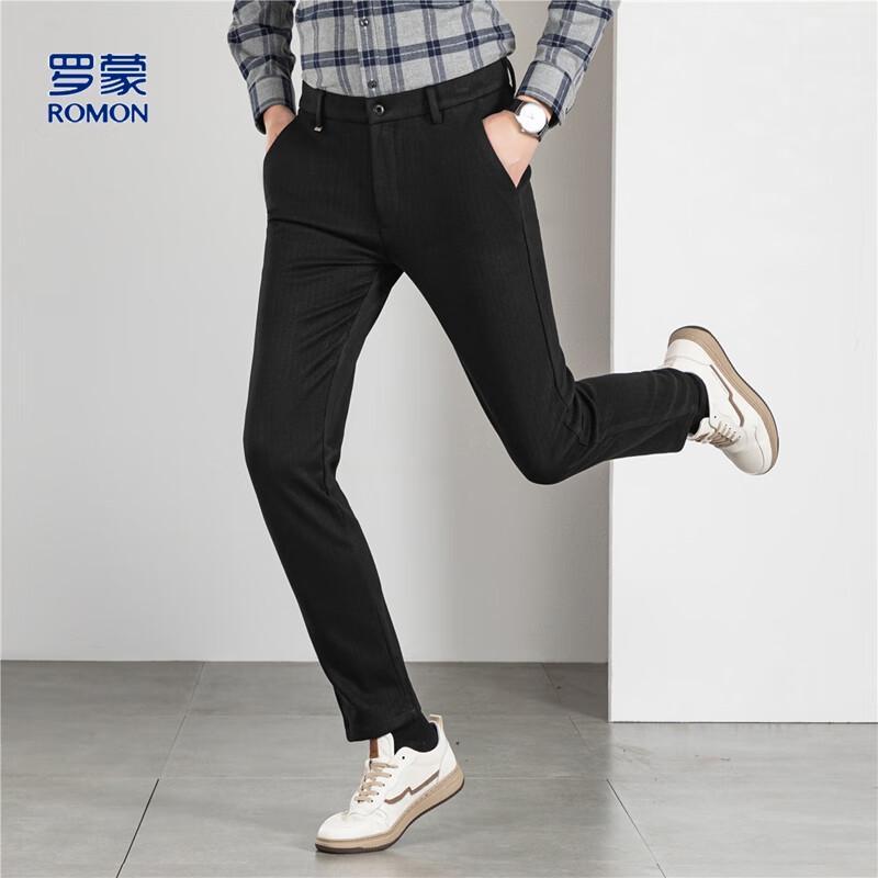 Romon Men's Wool Blend Wheat Stripe Straight-Leg Business Casual Pants