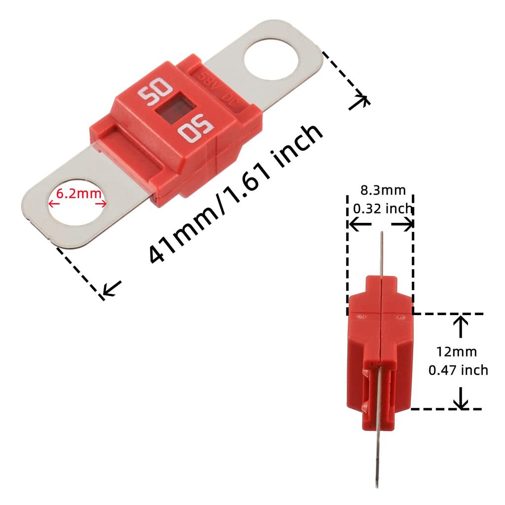 BOJACK AMI/Midi 50A High Current Fuse - Bolt-on Fuse 50 Amp for Cars, Trucks, Construction Vehicles, Buses, Caravans (Pack of 3)