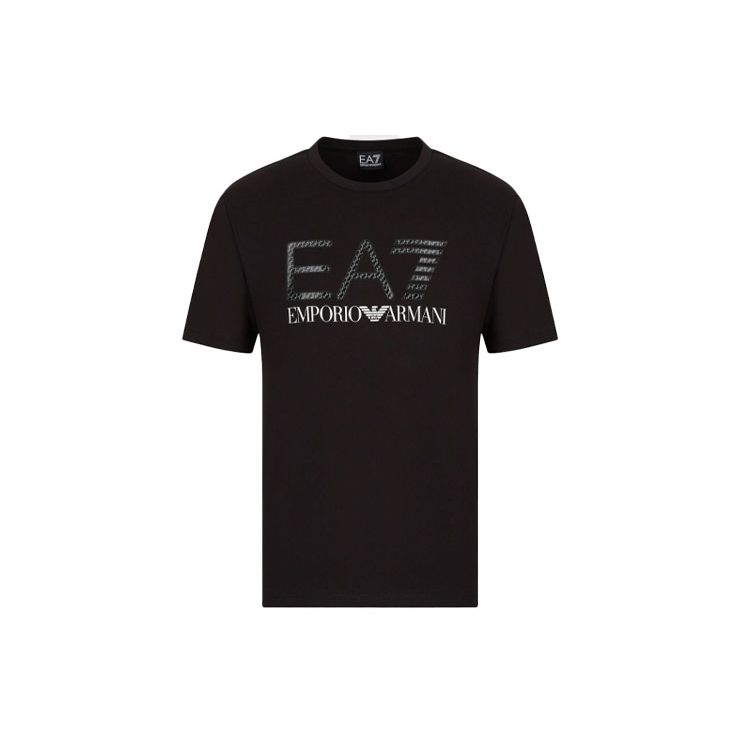 Emporio Armani EA7 Logo Print Effen Kleur Ronde Hals Korte Mouwen T-shirt Heren tops Zwart 3LPT54-PJ02Z-0200 M