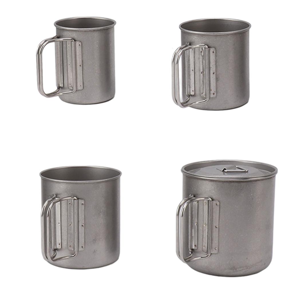 4PCS Camping Mug Portable Stainless Steel Coffee Cup with Foldable Handle and Lid for Backpacking