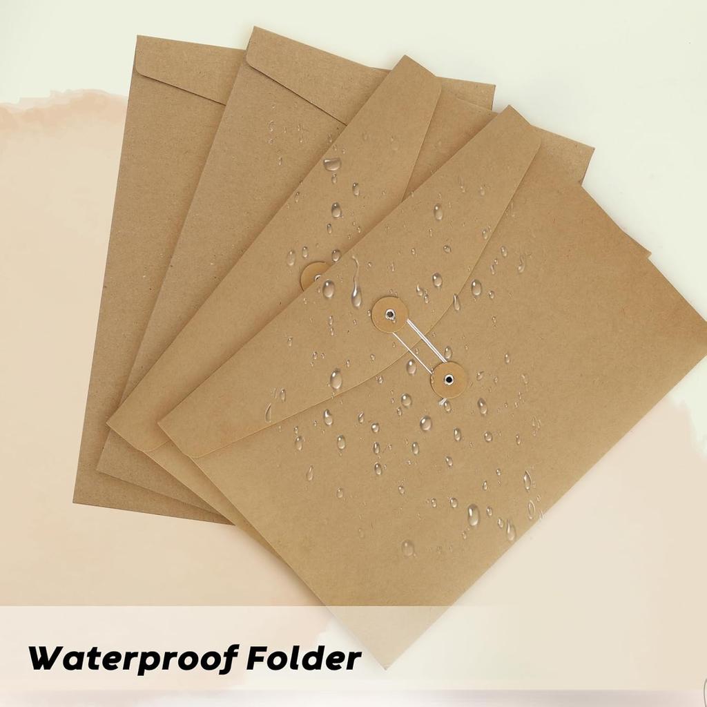 NatureTouch 10PCS A4 Envelopes Kraft Paper Folders,Kraft Paper File Folders Project Pockets Document Wallet Bag with String,Letter Size, Kraft File