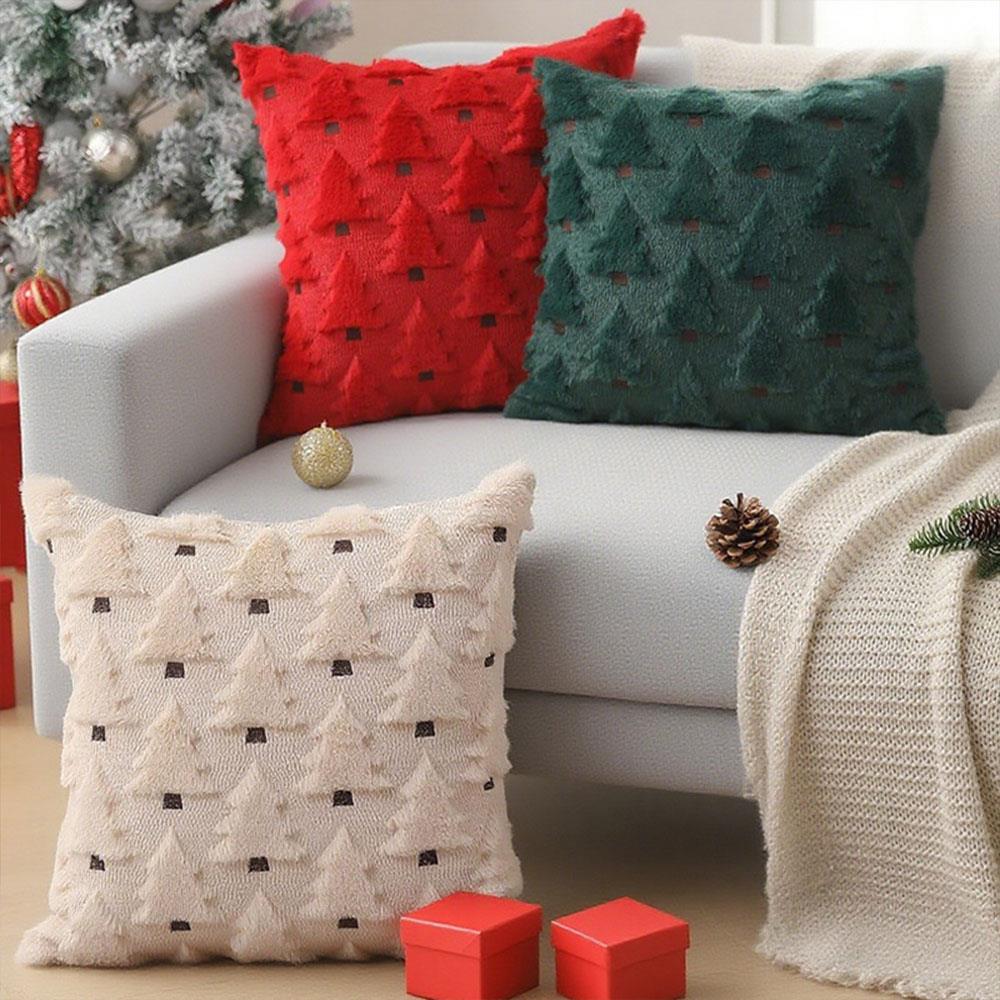 Christmas Pillow Covers Soft Plush Christmas Tree Throw Pillow Cover Winter 3D Soft Jacquard Cushion Cover 45x45CM Decorations