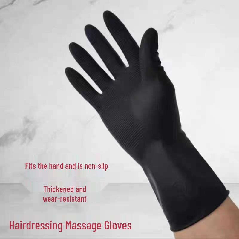 Professional Waterproof Non-Slip Black Hairdressing Gloves - Thickened for Perming, Coloring, Washing, and Massage