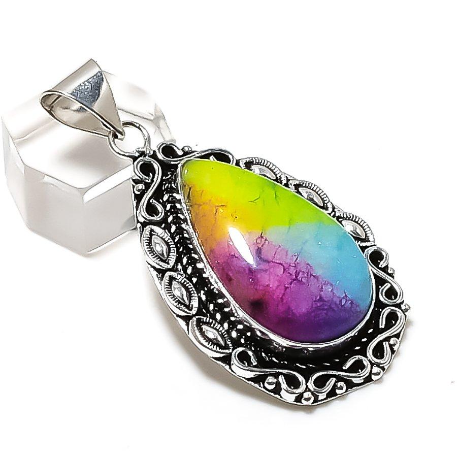 Natural Rainbow Solar Quartz Gemstone 925 Sterling Silver Pendant 2.21 ETC-14227