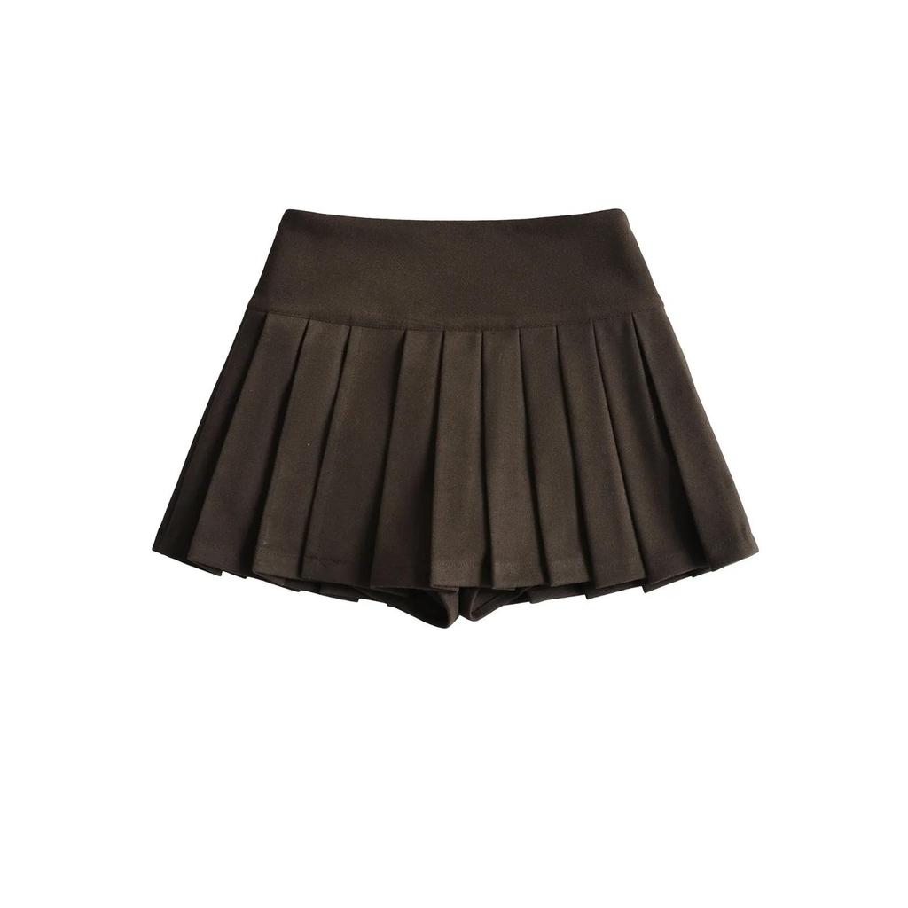 2026 New College Style Spicy Pleated High-Waisted Mini Skirt with Sexy Slit and Anti-Exposure Design