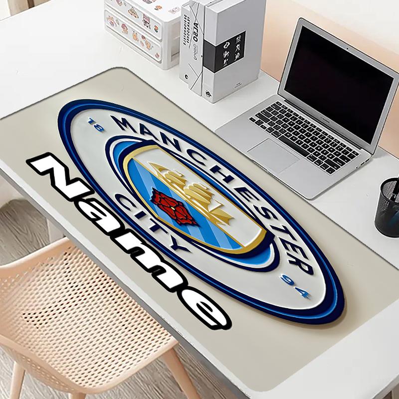 Custom Name Personalized Manchester City FC Pattern Mousepad, Laptop PC Desk Mat, Decorative Desk Mat for Home Keyboard Pad Gift