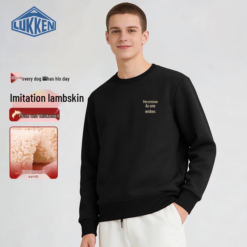 LUKKEN Men s Winter Thickened Fleece Lined Round Neck Sweatshirt L