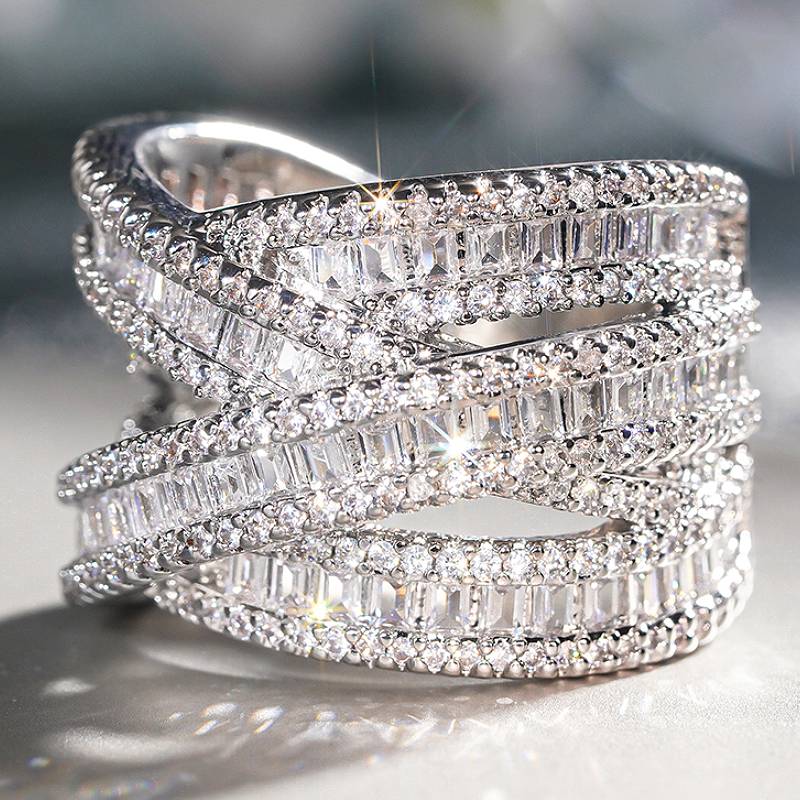 

Huitan Luxury Women Cross Design Ring Full Sparkling Cubic Zirconia Fashion Party Finger Accessories for Lady Wedding Zircon 9