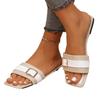 European and American Large-size Metal Buckle Flat Bottom Square Head One-word Slippers, Wearing Versatile Open-toed Dongmen Retro Cool Slippers Women