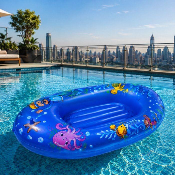 Barco insuflável - SIROCO - Barco azul 107 cm com motivos marinhos - Fundo insuflável - 107 cm - PVC resistente