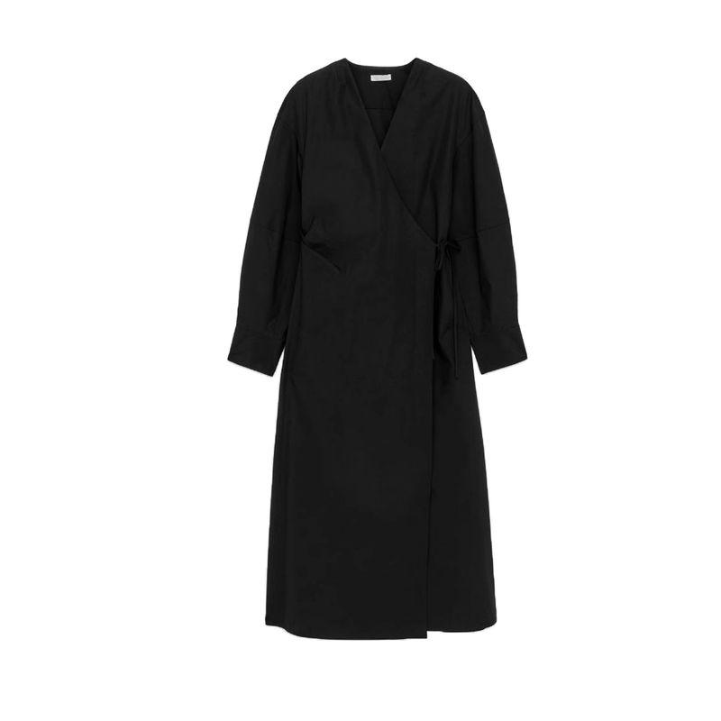

Summer New Product Women s Clothes Minimalist Cotton Long Sleeves V-neck Wrap Shirt Skirt Dress 1267048 Black L