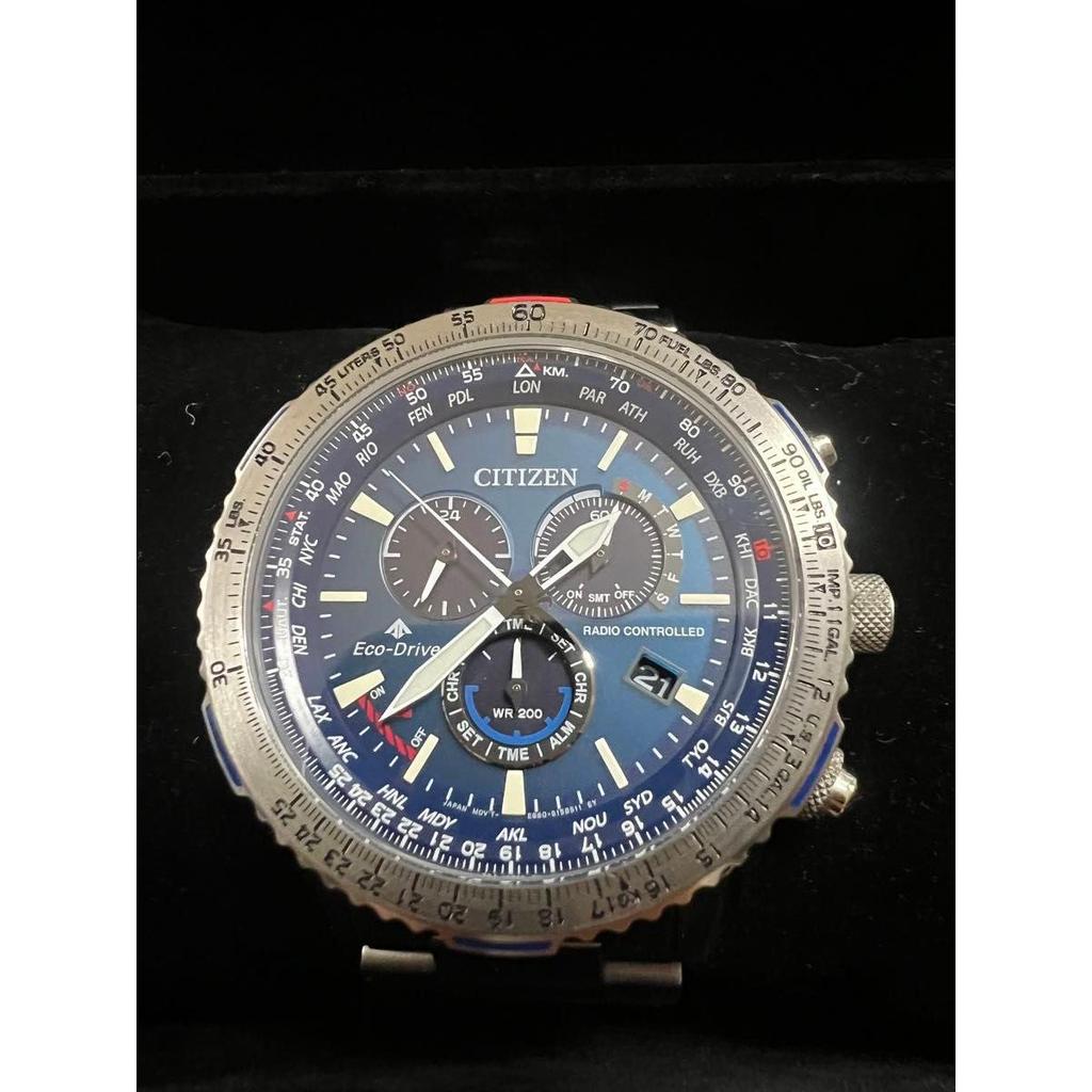 Used CITIZEN PROMASTER SKY Eco-Drive Radio Solar AT8190-12G Blue Dial