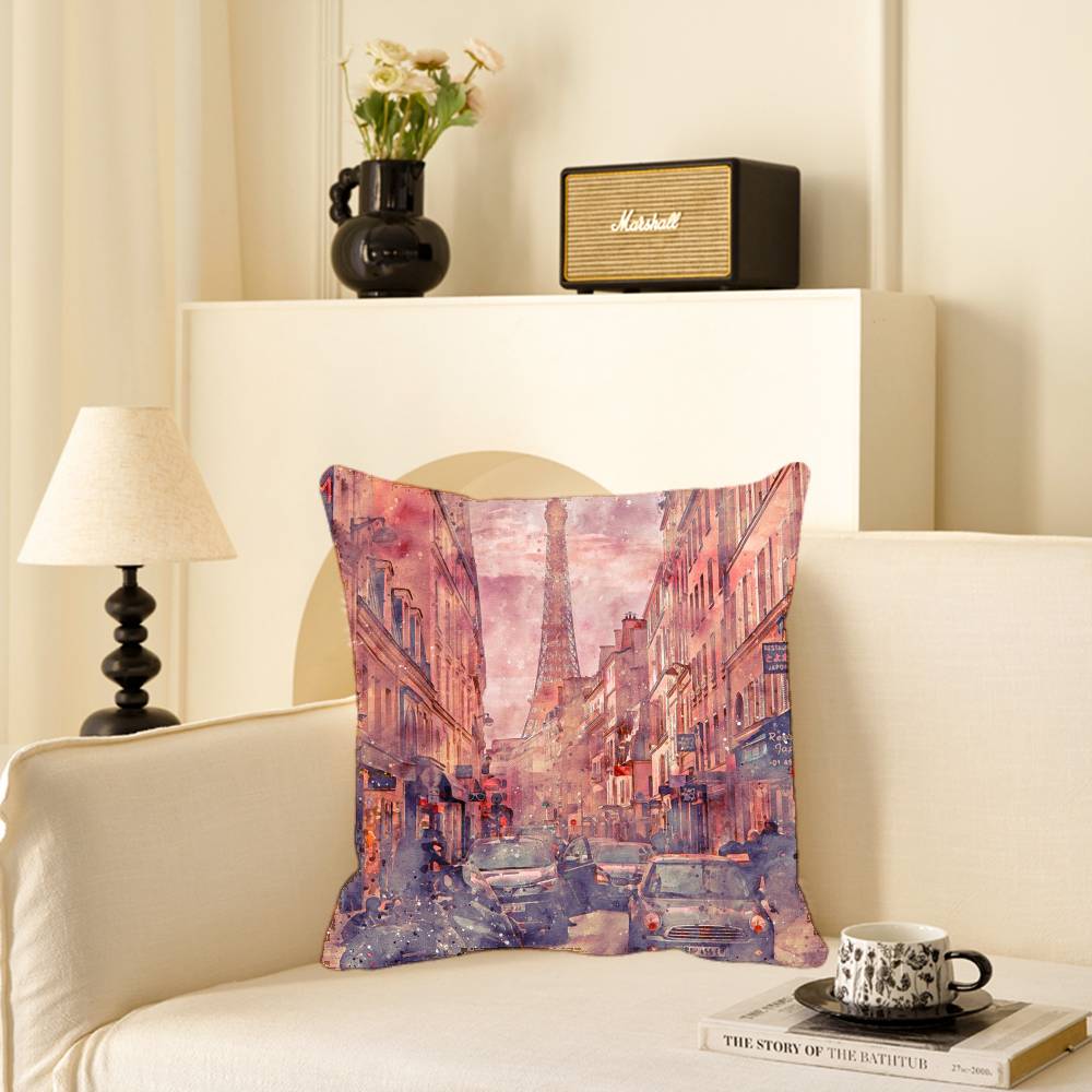 Paris Eiffel Tower Pillow Case Square Pillow Bedroom Sofa Leisure Comfort Cushion Car Home Decoration