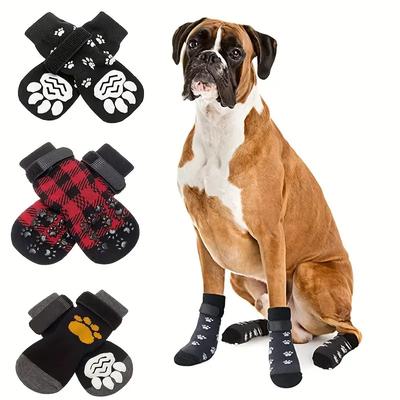4 st/set Justerbara Halkfria Hundstrumpor - Dubbelsidiga Tasskydd för Små till Medelstora Raser Maskintvättbara