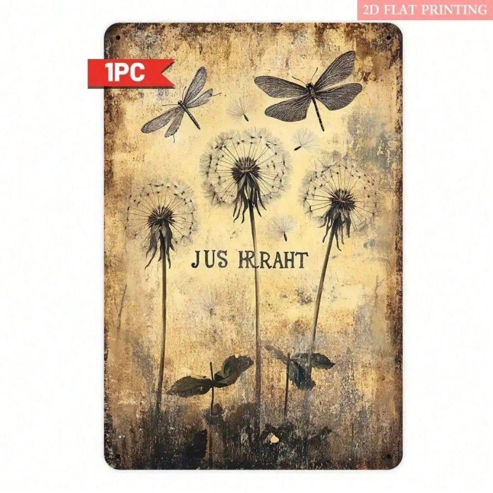 

Metal Wall Art Vintage Dragonfly Dandelion 3D Effect Black White Poster for Living Room