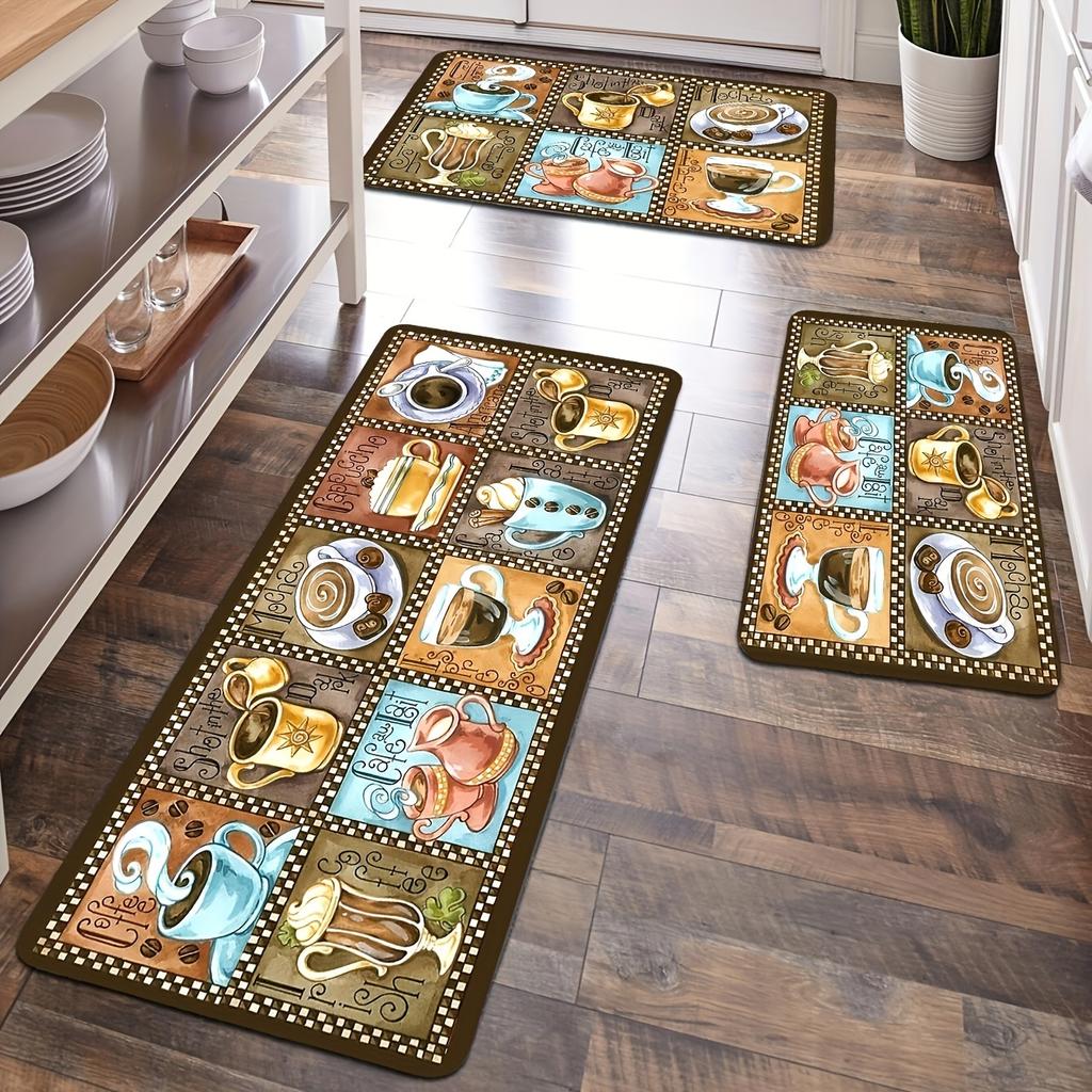 1Pcs Coffee Pattern Floor Mat Modern Kitchen Polyester Rug Non-Slip Colorful Indoor Carpet, For Home Bathroom Bedroom Living Room Decor