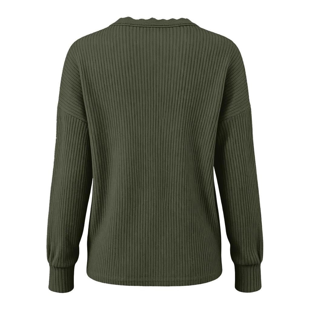 Women's Fashion Color Lace V-Neck Long Sleeve Loose Fit Blouse