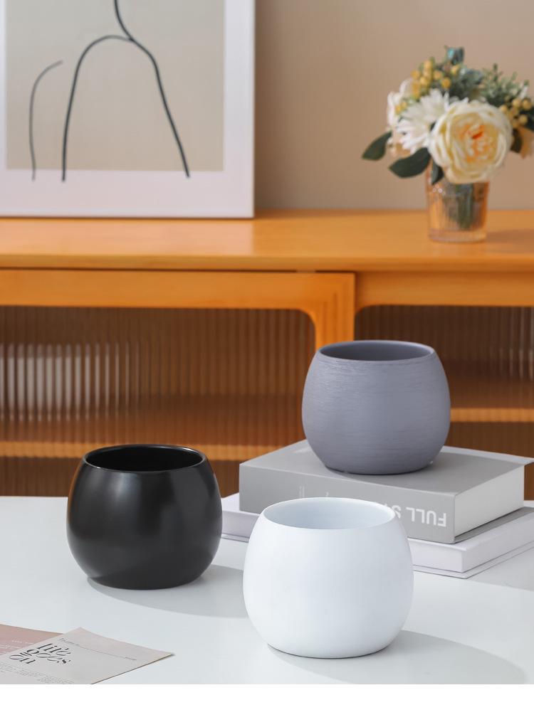 European Style Gold-Plated Ceramic Succulent Pot - Round Brushed Vase for Living Room Decor