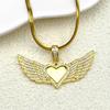 Liebes Herz Flügel Engel Anhänger Halskette Für Frauen Männer Edelstahl Gold Farbe Strass Party Damen Kette Schmuck Geschenke