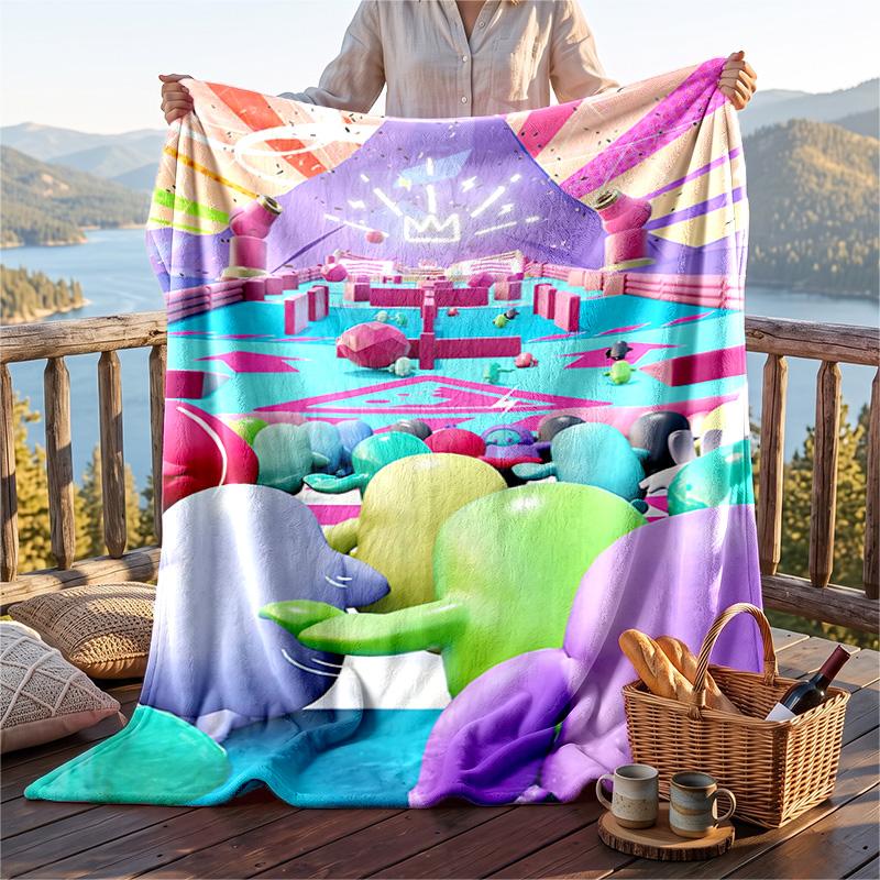 Warm Flannel Blanket Fall Guys Pattern, Lightweight Comfortable Throw Blanket for Bed Sofa Use