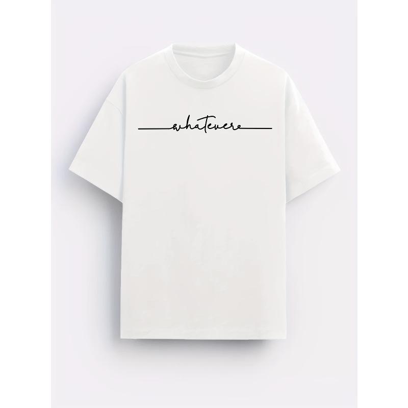 Rozmiary europejskie Męska koszulka z nadrukiem artystycznym, z okrągłym dekoltem, minimalistyczny napis! Stylowy Alfabet Ręcznie Pisany Krótki Rękaw Codzienny Niezbędnik!