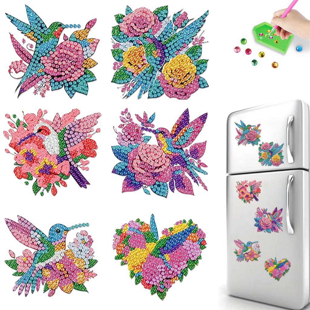 6 Pcs Animal Cake DIY Diamond Painting Magnet Refrigerator Diamond Art Magnets Decals for Fridge Whiteboards Car Mailbox Decor