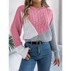 Women's Sweatshirt-Style Casual Colour-Blocked Cable-Knit Long-Sleeved Pullover Knit Top