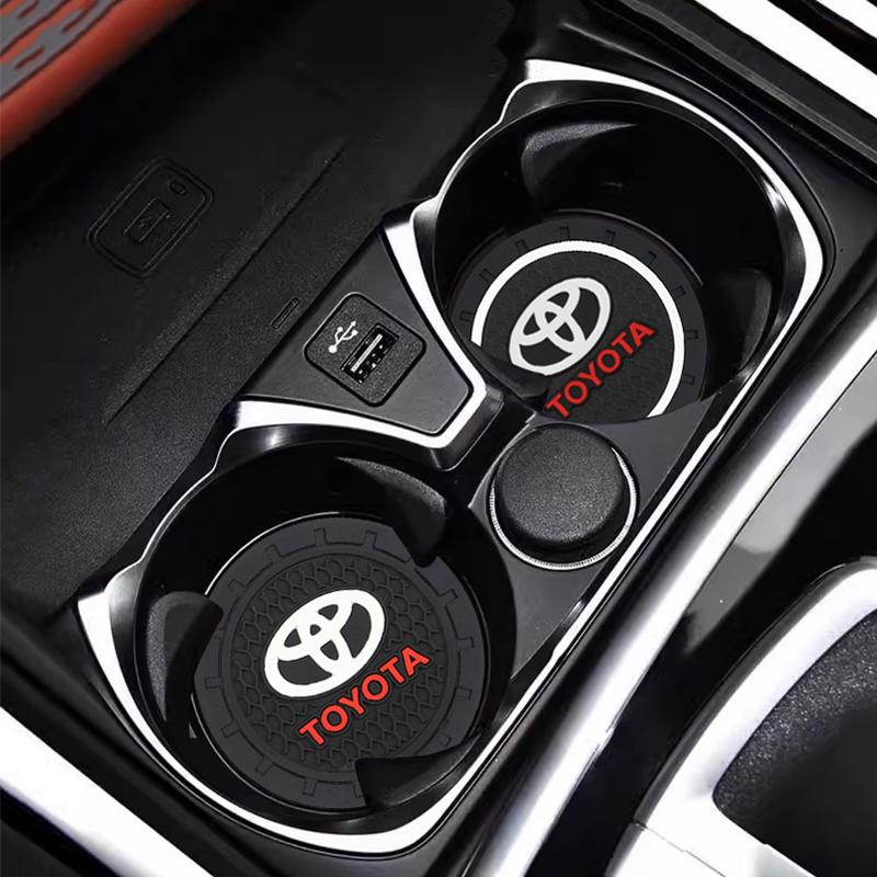 2Pcs Car Badge Coasters Silicone Non-Slip Water Cup Mat Drink Pad For Toyota 86 Mirai Supra Prado Alphard Crown Vellfire Sequoia