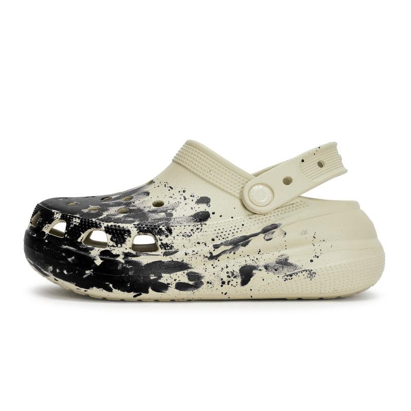 Crocs Crush Clog 811 Manufacture Night Live Special Shoe Box EVA High Street Ink Splash Hole Shoes Unisex Bone White and Black