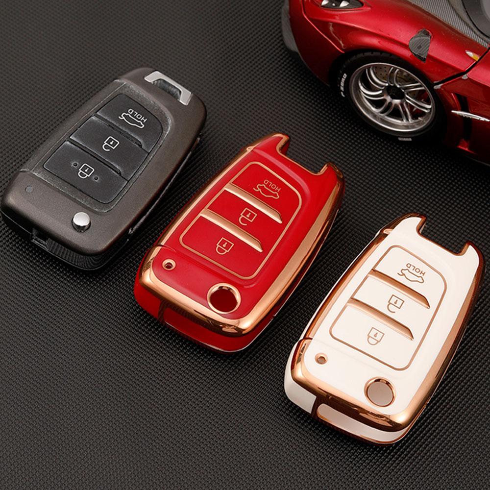 TPU Car Folding Key Case Cover Holder Shell Keychain for Hyundai Azera Elantra Solaris Tucson I30 I35 I40 KONA Genesis Santa Fe