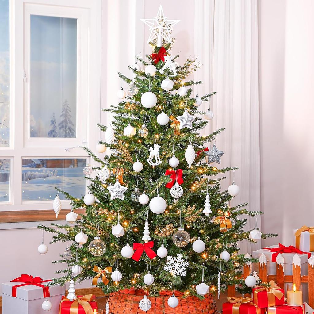SHareconn 100pcs Christmas Tree Decorations Ornaments Set, Shatterproof Plastic Baubles Decorative Balls for Xmas Tree Decor Holiday Wedding Party,