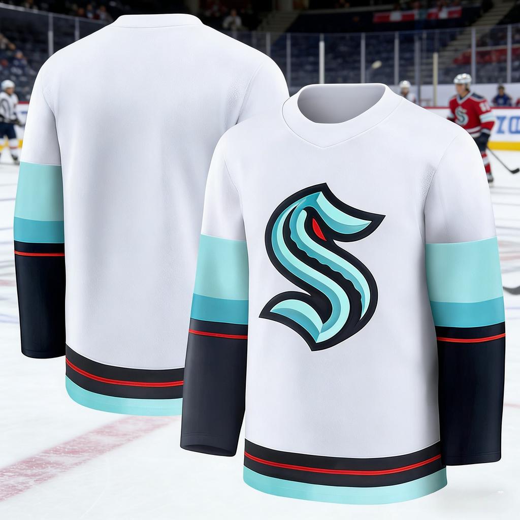 2026 Best-selling Maglia Bianca da Allenamento Hockey su Ghiaccio Mostro Marino da Uomo Traspirante Stampa 3D Manica Lunga Bambini