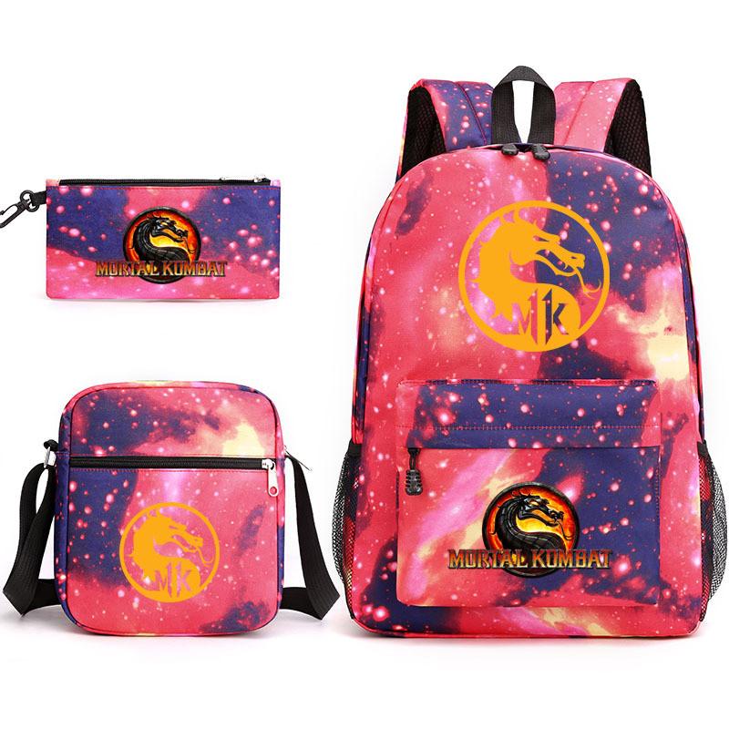 Mortal Kombat Book Bag Threepiece Set With Waterproof Oxford Fabric For Casual Travel